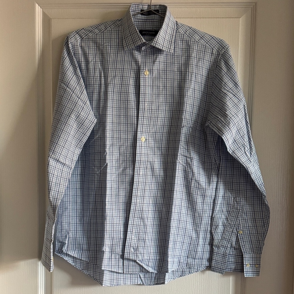 Pierre Cardin Light Blue and White Windowpane Dress Shirt